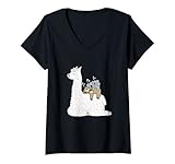 Damen Faultier Koala Mama & Koala Baby Reiten faul Lama Alpaka T-Shirt mit V