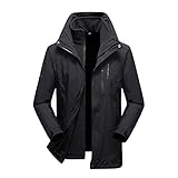 NIKOKER Herren Winterjacke, Wasserdichter Winddichter Parka Mit Kapuze Und Fleecefutter Zum Skifahren Wandern Und Angeln Im Freien,Schwarz,L