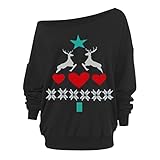 Overdose Damen Blusen Casual Fashion Frauen Hemd Herbst Langarmshirt Loose Merry Christmas Oberteile Pullover Rundhals Tee Tops Tshirt T-Shirts Tunika Weihnachtsdruck X