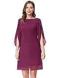 Damen Elegant Chiffon Kleid 3/4 Ärmel Loose Fit Casual Midi Cocktailkleid M Rose lila CL11125-22