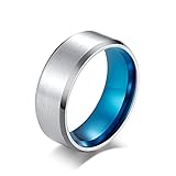 Agoble Ours Ring, Heiratsantrag Ring Blau Edelstahl Matt Gebürstet Größe 54 (17.2) Frei G