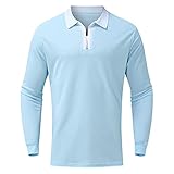 AILIEE Herren Freizeit Jacke Reißverschluss Umlegekragen Tops Bluse Solide Langarm Polos Shirt Männer Sweatshirt Oberteil Pullover(Hellblau,XL)