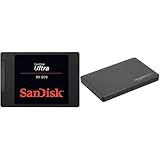 SanDisk Ultra 3D SSD 1 TB, lesen mit bis zu 560 MB/Sek, schreiben mit bis zu 530 MB/Sek. & Amazon Basics - 6,35 cm SATA-Festplattengehäuse, USB 3.0
