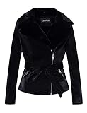 Giolshon Damen Kunstlederjacke Kurz Winterjacket Moto Biker Warme Mantel 9440 Schwarz S