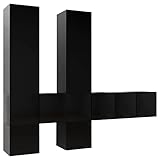 vidaXL TV Schrank Set 7-TLG. Wohnwand Schrankwand Anbauwand Hängeschrank TV Möbel Wandschrank Lowboard Fernsehschrank HiFi-Schrank Schwarz Spanp