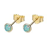 Purmy Opal Ohrringe Silber 925,Ohrstecker Damen 14ct Vergoldet Runde Form,Oktober Geburtsstein Modeschmuck für Frauen Grüner Op