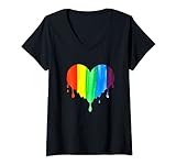 Damen Regenbogen Herz LGBTQ T-Shirt mit V