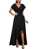 MIUSOL Damen V-Ausschnitt Langes Split Kleid Cocktail Party Abendkleid Schwarz Gr.S