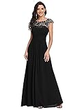 Ever-Pretty Damen A-Linie Abendkleid Spitze Abschlusskleid Bankett Frauen Lange Blush Schwarz 52