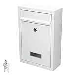 ECD Germany Briefkasten in Weiß aus Stahl mit Namenschild, Schloss und 2 Schlüsseln, inkl. Montagematerial, 21,5X 9x32 cm, Abschließbar, Design Wandbriefkasten, Postkasten, Mailbox