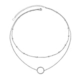 S925 Sterling Silber Layered Circle Bead Choker Halskette Zierliche einfache Double Choker Clavicle Halskette für Frauen HOOHWE