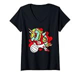 Damen Dabbing Einhorn Tunesien Volleyball Fans Trikot Tunesische Flagge T-Shirt mit V
