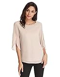 Damen Elegant Bluse Langarm Loose Fit Rundhals Freizeit Tops Oberteile XL Beige CLAF15-2