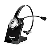 TECKNET Bluetooth Headset mit Mikrofon, PC Headset mit AI Rauschunterdrückung, kabelloses Headset mit Ladestation für Call Center, Computer, Handys, Kristallklar Chat, Super L