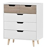 Eren Sideboard, Kommode mit Schublade, Schubladenschrank für Schlafzimmer/Wohnzimmer/Esszimme, Schubladenkommode in Weiß+Eiche aus Holz (70 x 40 x 83 cm)