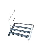 Stahltreppe Industrietreppe Aussentreppe Treppe 4 Stufen-Breite 80cm Variable Geschosshöhe 55-85cm mit einseitigem G