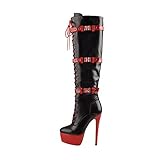 Only maker Damen Stiefel Plateau Hohe Schnürstiefel mit Stiletto Absatz Kniehohe Zweifarbig 43 EU