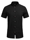 COOFANDY Herren Hemd Kurzarm Leinenshirt aus Baumwollmischung Kurze Kragen Regular Fit Freizeit Leicht Sommer Leinenhemd für M