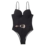 Adpan Damen Badeanzug Triangel V Ausschnitt Raffungen Bauchweg Einteilige Bademode Swimsuit|Einteiliger Badeanzug für Frauen Badeanzug in Übergröße für F