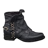 Tomwell Damen Retro Leder Stiefel Blockabsatz Stiefeletten Frauen Bequeme Schuhe mit Rutschfester Sohle Herbst Winter Casual Boots B Schwarz 41 EU