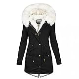 Alueeu Damen Wintermantal Lang mit Fell Wasserdicht Schwarz Sale Warm Winterparka Damenmantel Parka Mantel Damenjacke Steppjacke Steppmantel Fleecejacke Übergangsmantel Übergangsjacke Winterjack