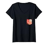 Damen Hibiskus Blumen Muster Gänseblümchen Natur Brusttasche T-Shirt mit V