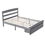 140x200 cm Doppelbettrahmen Massivholzbettrahmen mit Kopfteil und Schub