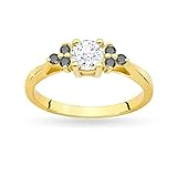 Damen Gold Verlobungsring mit weißem Saphir 0.60Ct und schwarzen Diamanten 0.18Ct | Gold 585 (14k) | Goldring mit Box | Goldring für Frauen (Weißer Saphir mit schwarzen Diamanten, 50 (15.8))