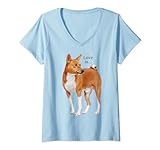 Damen Love Is Basenji Hunde-Shirt, für Mutter, Vater, Welpen, niedliches Haustier, Valentinstag T-Shirt mit V