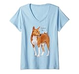 Damen Love Is Basenji Hunde-Shirt, für Mutter, Vater, Welpen, niedliches Haustier, Valentinstag T-Shirt mit V