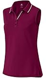 AjezMax Damen Ärmellos Tennis Golf Poloshirt Atmungsaktiv Laufen Fitness Sport Tank Top mit Kragen Weinrot S