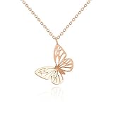 MENDOZZA Schmetterling Kette Damen Hals-Kette Edelstahl Schmuck Butterfly Anhänger Rosegold 46