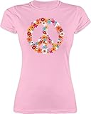 Sprüche Statement mit Spruch - Peace Flower Power - M - Rosa - witzige Print Shirts - L191 - Tailliertes Tshirt für Damen und Frauen T-S