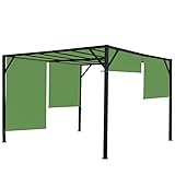 Mendler Pergola Baia, Garten Pavillon Terrassenüberdachung, stabiles 6cm-Stahl-Gestell + Schiebedach grün - 3x3