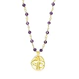 coai Geschenkideen Damen Vergoldete Halskette aus Facettiertem Amethyst mit Kreuz Anhäng