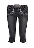 Hailys Damen Capri Jeans Trachten Hose Lederhose Oktoberfest (S, Black Denim)