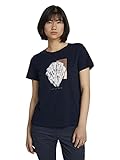 TOM TAILOR Damen Print T-Shirt, Blau (10668 - Sky Captain Blue), XXL