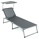 DXXWANG XXL Sonnenliege mit Sonnendach Anthrazit 192x66x31 cm Alu Campingliege klappb