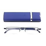 Ultraleichte TR90 Lesebrillen Herren Damen Klassische Metall Sehhilfe Halbrandbrille Schmal Stil Brille Lesehilfe mit Etui und Brillenputztuch(Blau,+2.0)