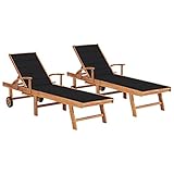 MUSEVANE Sonnenliegen 2 STK. mit Schwarzen Auflagen Massivholz Teak