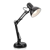 DA LIGHT Retro Tischlampe mit gelenkarm aus Metall, 5.5W LED E14 inkl, Schreibtischlampe Nachttischleuchte Leselampe, Schw