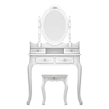 Moderne, prägnante Spiegelkommode mit 4 Schubladen, um 360 Grad drehbar, abnehmbar, Weiß