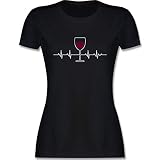Symbol und Zeichen Outfit - Herzschlag Rotwein - L - Schwarz - Rotwein t-Shirt - L191 - Tailliertes Tshirt für Damen und Frauen T-S