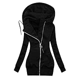 Kobay Damen Winter Mantel Oberteile Elegant Langarmshirt Frauen Solide Pullover Tops Lange Ärmel Lose Mantel Freizeitjacken(Schwarz, S)