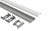 Tivendis Led Alu Profil 2 m BD Komplett Set für Strip/Streifen bis 12 mm breit | Abdeckung satiniert milchig, Endkappen, Befestigungclips | U-Form Aufputz Deckenleiste Wandprofil elox