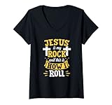 Damen Jesus ist mein Stein und so rolle ich Weihnachten Ostern T-Shirt mit V