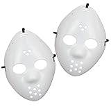 2x Weiße Jason Ice-Hockey Masken | Freitag der 13 Maske - das Original | Hockey Mask Hockeymaske Eishockey Fredi Krüger Maske für Erwachsene & Kinder ideal als Halloween & Karneval Kostüm Mask