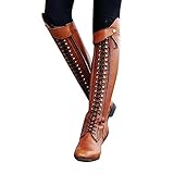 Dorical Damen Stiefel Langschaft Winterstiefel Overknees Stiefeletten Cowboy Stiefel Motorradstiefel Reitstiefel rutschfest Schnürung Bequem Niedriger Stiefel L