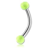 INOKI - Micro Barbell Curved Stahl Fluoreszierende Kugeln Solid - Drahtstärke 1.2 mm, Innere Länge 8 mm, Ball 2.5 mm - Grü