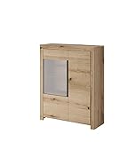 Vitrine für Wohnzimmer mit 2 Türen Vitrinenschrank Schrank Glasvitrine - 103cm - TERON TWT103 Eiche Evoke+ Graphit Ohne LED